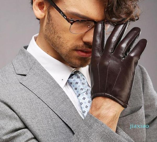 Gants en cuir véritable pour hommes, haut à la mode, gants de poignet en peau de mouton pour hommes, fins, conduite d'hiver, cinq doigts précipités M017PQ2195738