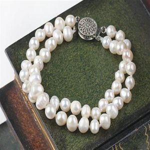 Bracelet de perles d'eau douce Patoto blanc crème, deux brins entiers de 6 à 7mm, 2483