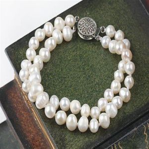 Bracelet de perles d'eau douce Patoto blanc crème, deux brins entiers de 6 à 7mm, 268T