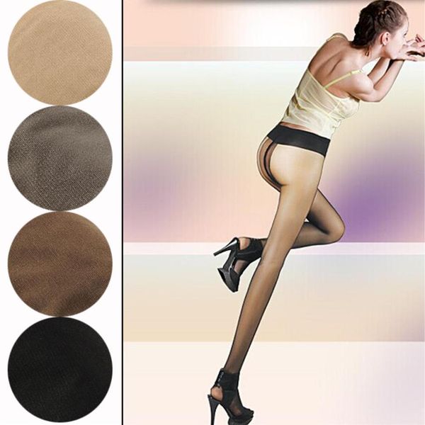 Entier-Ultra-mince brillant couleur unie collants femmes Sexy Ultra mince transparent T entrejambe nu collants collants283V