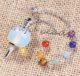 Entier umy argent tendance plaqué 7 perles de pierre Chakra Dowshing Pendule Opalite Opal Pendant Fashion Jewelry5209091