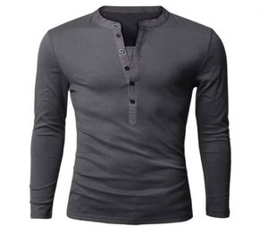 Hele unieke t -shirt mannen enkele borsten v nek lange mouw henley shirt Europees mode donkergrijs tee shirt mannen t -shirt xxl5766465