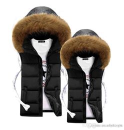 Hele Unisex Mannen Vest Winter Bont Capuchon Vest voor Mannen Warme Jassen Jassen Zwart Mode Goedkope Heren Donsvesten Veste Paillette H9696709