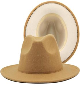 Hele unisex tweekleurige floppy flat wide brim wol vilt cowboy jurk fedora hoeden voor mannen vrouwen vintage feest jazz cap288k77147392550963