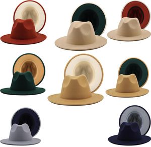 Hele unisex tweekleurige floppy platte brede rand wolvilt cowboyjurk fedora hoeden voor mannen vrouwen vintage party jazz cap8764252