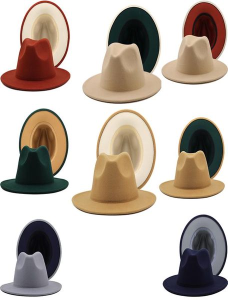 Unisexe Two Tone Floppy Flat largeur Brim Wool Felt Cowboy Robe Fedora Chapeaux pour hommes femmes Vintage Party Jazz Cap7747910