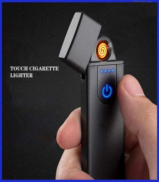 Briquet rechargeable USB, sans flamme, interrupteur à écran tactile, coloré, coupe-vent, vente en gros, DHL5384267 gratuit