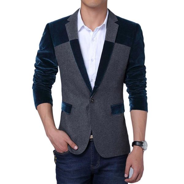 Whole-Velours Blazer Hommes 2017 Printemps Nouveaux Hommes Blazers Conception De Mode Coréenne Patchwork Hommes Slim Fit Costume Veste Marque Blazer Ho219O