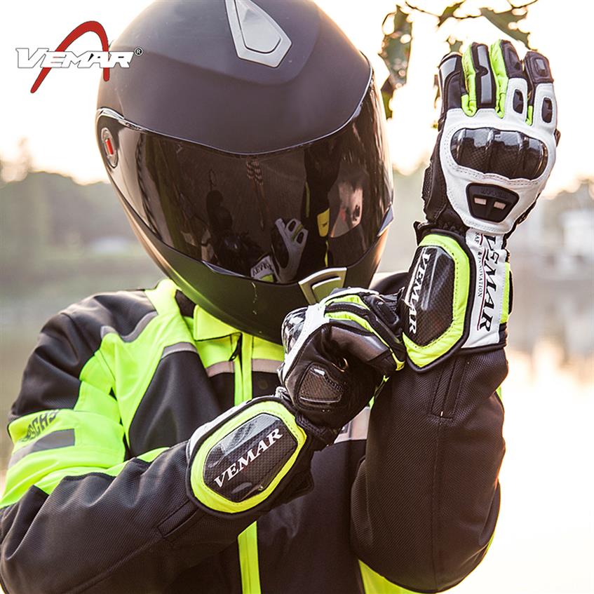 Luvas de corrida off-road de couro de fibra de carbono VEMAR inteiras luvas de motocicleta luvas de dedo inteiro luvas de ciclismo 4 cores M 3004