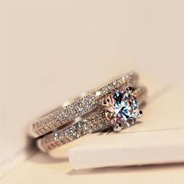 Whole-Victoria Wieck Echter Solitär 5mm Topas simulierter Diamant 925 Sterling Silber Damen Ehering Set Verlobungsband Gr. 274V
