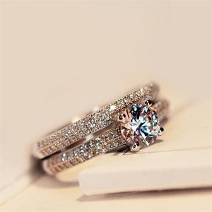 Whole-Victoria Wieck Real Solitaire 5mm Topaz gesimuleerde Diamond 925 Sterling zilveren Vrouwen Wedding Ring Set Engagement Band Sz 284t
