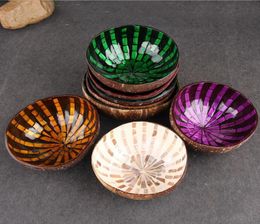 Bol de coquille de noix de coco naturelle vietnamienne entière, bol de rangement décoratif en bois, bol de bonbons d'ornement coloré peint à la main 2713104