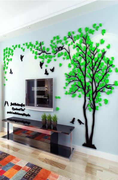 Autocollants muraux entiers en acrylique, autocollants muraux en forme d'arbre de couple, pour salon, chambre à coucher, mur de télévision, 3D, décoration de maison, DIY bricolage, 2745368