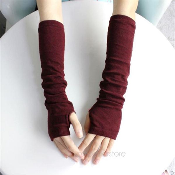 Gants sans doigts en laine tricotée chaude pour femmes, gants d'hiver tricotés avec demi-doigt, mitaines longues d'hiver unisexes #6256F