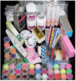 Hele hele professional 42 acryl vloeibare poeder glitter clipper primer bestand nail art tips tool borstel gereedschap set kit9847474