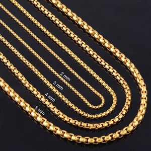 Hele Breedte 2mm 3mm 4mm 5mm Goud Rvs Ronde Box Link Chain Nooit vervagen Waterdicht Whole253S