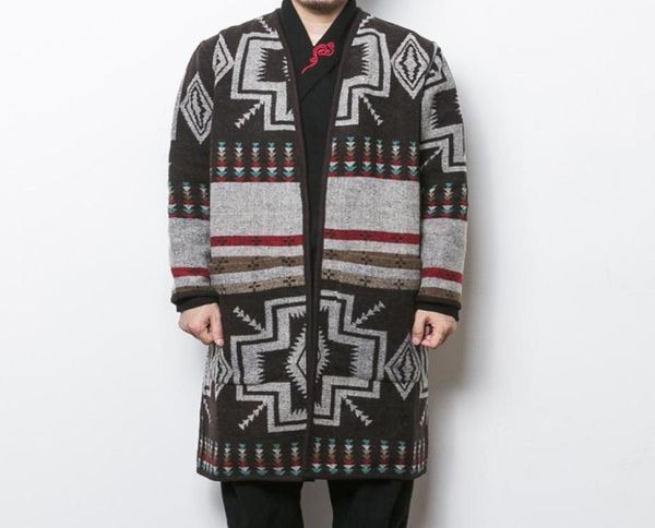 Tout l'hiver automne hommes trench-coat épaissir cardigan tricoté vêtements d'extérieur longs modèle de mode masculine veste de tranchée causale en laine 8587631