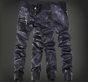 Pantalones de cuero de roca para hombres enteros de motocicleta de invierno con cremalleras negras Faux apretado Skenny Plus Tamaño 30 31 32 33 34 36 Punk pantalón6556054