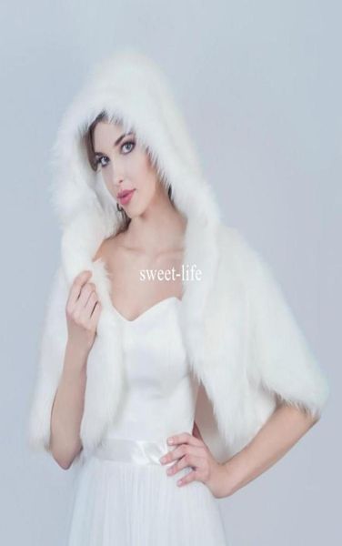 Tout l'hiver blanc enveloppes de mariée manteau à capuche de noël Capes de mariage Halloween veste de fourrure courte demoiselle d'honneur boléro châle 8283476