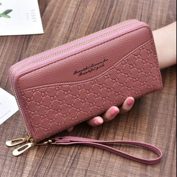 Sac femme entière Joker mode double fermeture éclair pochette femme double litchi cuirs grands portefeuilles femmes élégant atmosphérique le359M