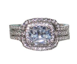 hele vrouwen mode -sieraden 10kt wit goud gevuld vierkante CZ diamant edelsteen ring set eeuwige trouwring rrings voor vrouwen 38033707