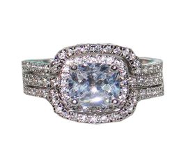 hele vrouwen mode -sieraden 10kt wit goud gevuld vierkante CZ diamant edelsteen ring set eeuwige trouwring rrings voor vrouwen 39182402