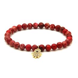 Interi gioielli da donna 6mm sedimenti del Mar Rosso perline di pietra imperiale con micro intarsio zirconi bracciali Hamsa mano di Fatima183i