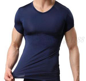Hele woxuan heren tanktops onderstrepen gay nylon ijs zijden pure shirts mannelijke sexy marineblauw t shirts6670557