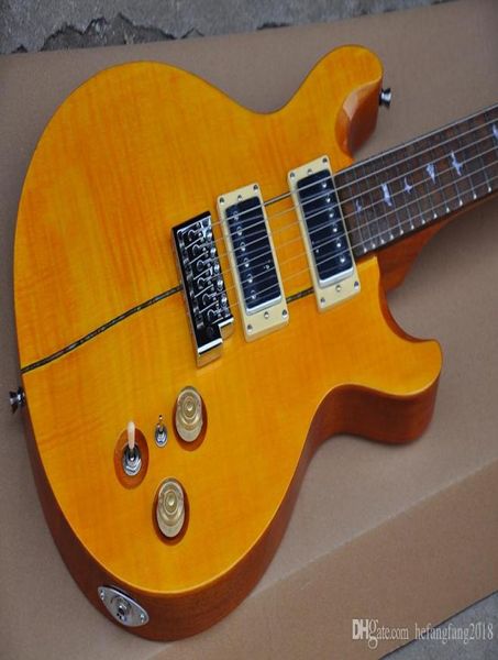 Guitare électrique jaune entier avec échelle en palissandre, placage de flamme Beige, matériel chromé, offrant un Service personnalisé 5666823