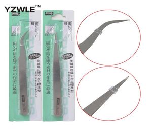 Hele yzwle 1 pc Sliver handle roestvrij stalen wimpergogelijk gebogen rechte pincetgereedschap voor het plukken