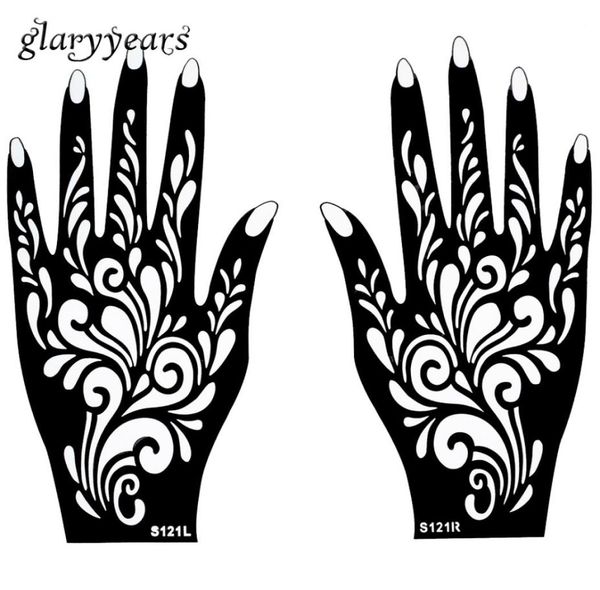 Whole1 par de manos Mehndi Henna Tattoo Plantilla Diseño de patrón de flores para mujeres Pintura de arte de la mano del cuerpo desechable 20 cm 11 cm S6849077