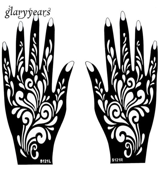 Paire entièrement des mains de paires Mehndi Henné tatouage pochoir conception de motif de fleurs pour femmes peinture art de la main de corps jetable 20cm 11cm S1957312