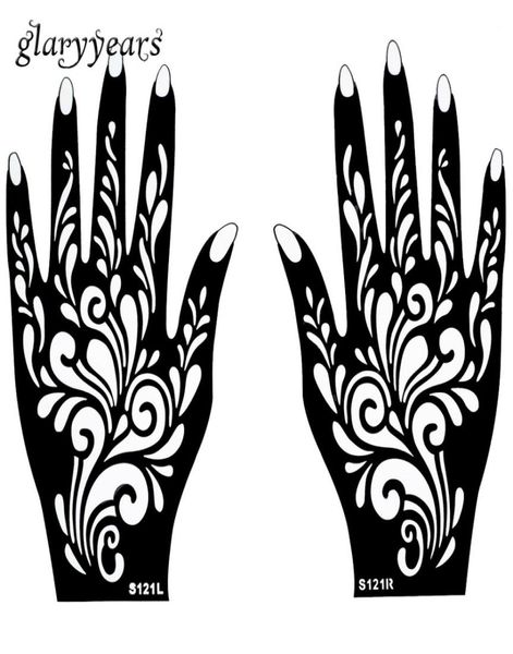 Paire entièrement paire Hands Mehndi Henné tatouage pochoir conception de motif de fleurs pour femmes peinture art de la main de corps jetable 20cm 11cm S5862033