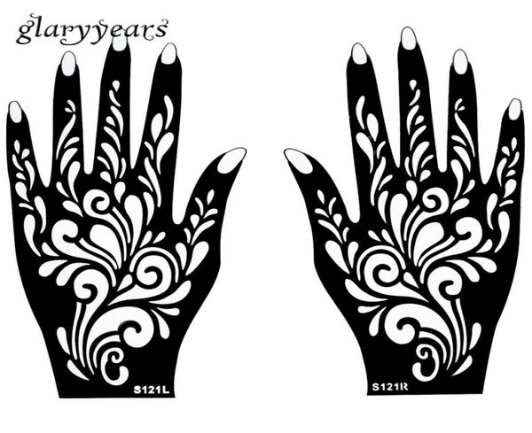 Whole1 Par Manos Mehndi Henna Tatuaje Plantilla Diseño de patrón de flores para mujeres Cuerpo Mano Arte Pintura Desechable 20 cm 11 cm S4171968