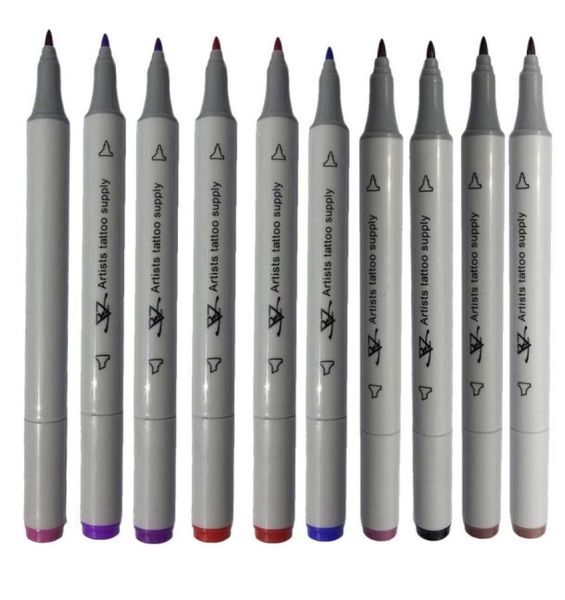 Whole10 couleur corps Art tatouage approvisionnement stylo Double pointe Double extrémité tatouage peau marqueur marquage stylo plat épais pointe tatouage encres Pen7036048