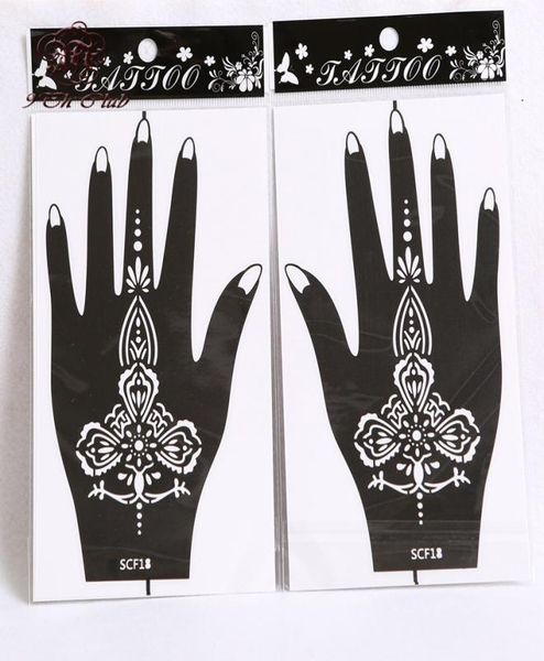 Whole10 par 20 piezas tatuaje de mano de Henna plantilla flor aerógrafo con purpurina plantillas de tatuajes de Henna Mehndi para pintura corporal 6465696