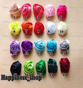 Whole100pcslot puede seleccionar colores DIY bebé niños 4cm cinta enrollada de satén flores rosas tela de poliéster rosetas accesorios para el cabello 7508044