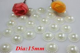 Whole150 pcslot Lâche sans boucle Demi-Perle DIY Accessoire 15mm Perles Laiteuses à Dos Plat Bouton Forme Ronde Perles à Dos Plat B9949400