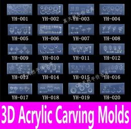 Hele 1 -koppige 3D acryl nagel snijwerk nail art sjabloon in 139 ontwerpen patroon decoratie diy siliconen gel voor stickers who9595395