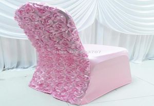 Couverture de chaise lycra en lycra stretch lycra Stretch Spandex avec une fleur de rosette en satin 3D 3431777