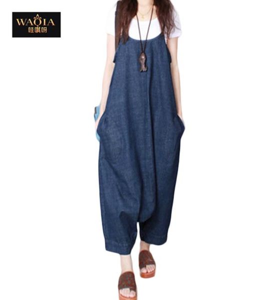 Whole2015 NUEVO GRANDE SZIE Autumn Women Harem Jeans Loose Jumpsuits Correa de mezclilla caída de la espada de la pierna con la pierna ancha acogedor noveno Pants2355056