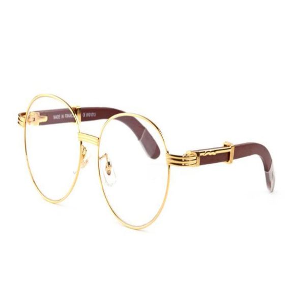 Whole2019 marque designer noir corne de buffle lunettes hommes rond cercle lentilles cadre en bois lunettes femmes lunettes de soleil sans monture wi8101083