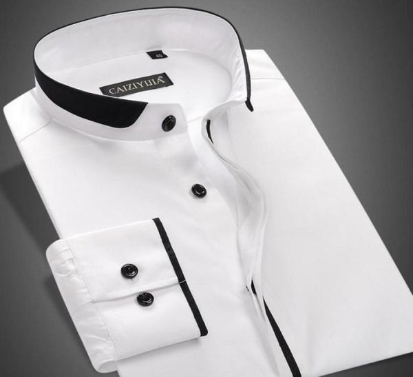 Whole2020 mode col Mandarin hommes robe chemise à manches longues solide fête blanc noir mâle chemises de grande taille 81124033618452