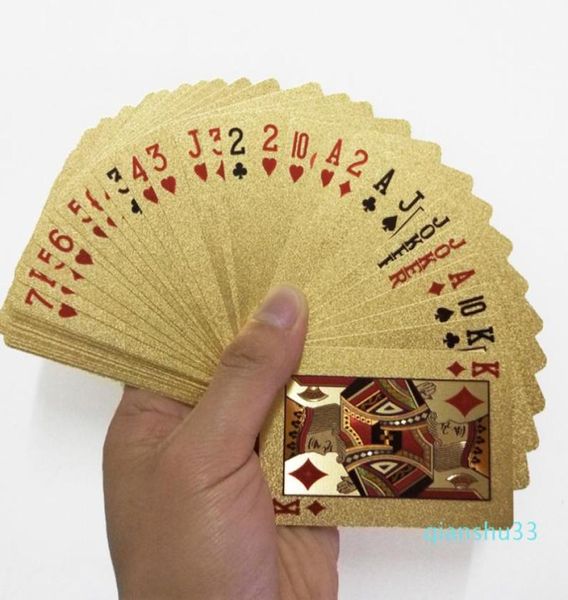 Whole24K Gold Playing Cards Juego de póquer Deck Gold Foil Poker Set Tarjeta mágica de plástico Tarjetas impermeables Magic NY0866973610