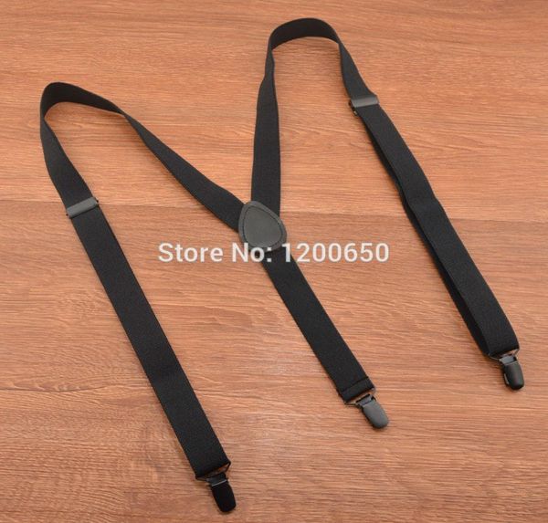 Clip Whole3 Suspender mode solide noir 110 120cm en cuir Unisexe S prolaideurs femmes Braces pour le pantalon Elastic Belts ST7698117