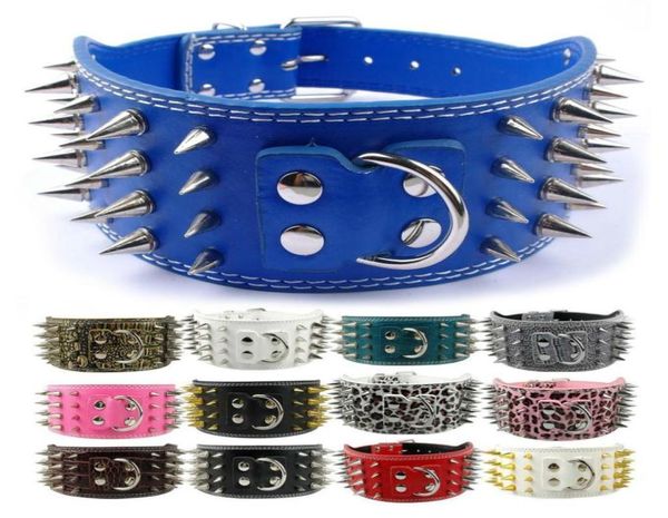 Spikes de 3 pulgadas de ancho de ancho de cuero de cuello de correa para perros para razas grandes Pitbull Doberman M L XL7959744