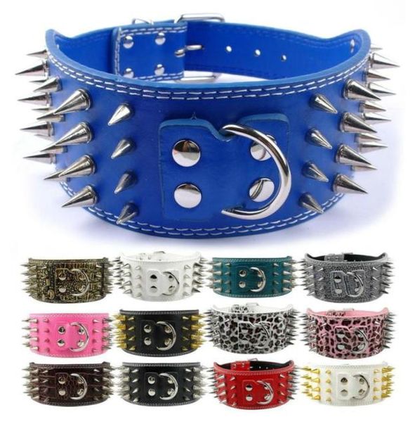 Collar de correa de perro de cuero con púas anchas de 3 pulgadas para razas grandes Pitbull Doberman M L XL8680280