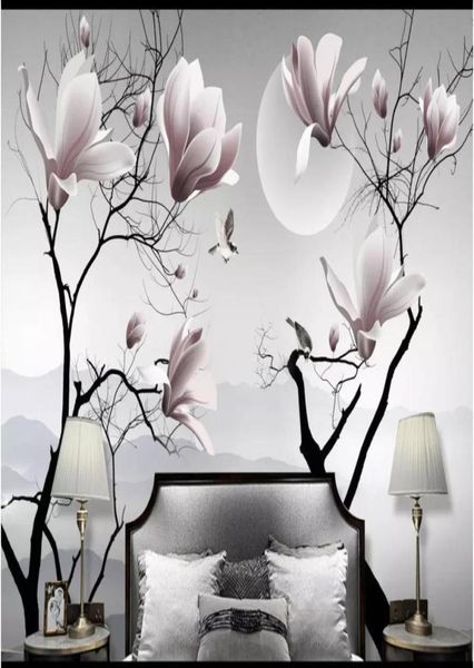 Papel tapiz Whole3D po, murales de pared 3d personalizados, papel tapiz, nueva pintura decorativa de pared de pájaro y flor de Magnolia china, papel tapiz f9267285