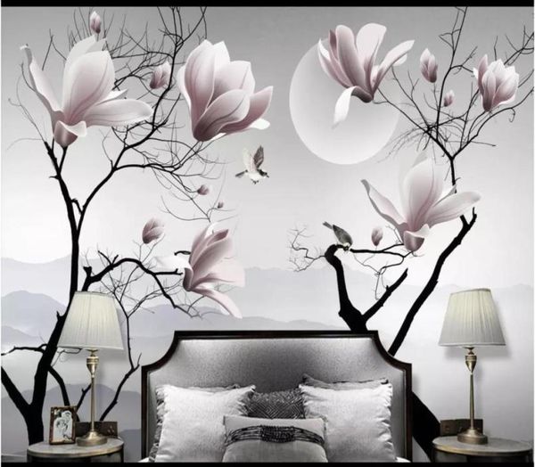 Whole3d Po Wallpaper Muraux muraux 3D Muraux personnalisés Nouveaux chinois magnolia fleuriste murale peinture décorative papier peint F5801664