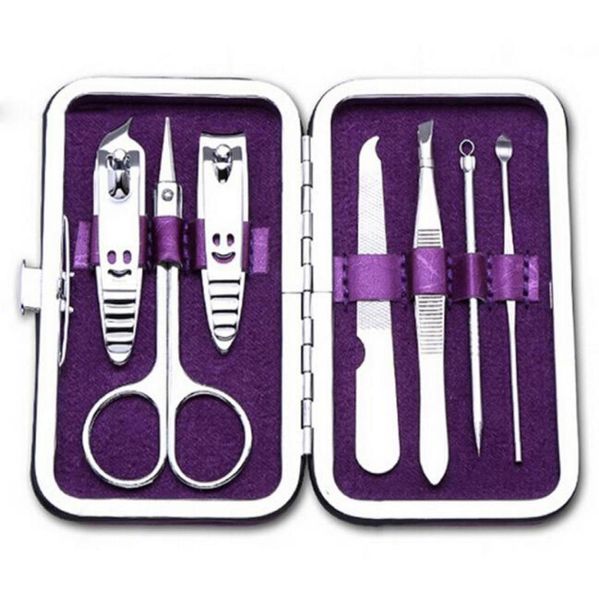 Whole7pcs Herramientas para uñas Recién llegado Juego de manicura Cortaúñas Tijeras Kits de aseo de viaje Case1641949